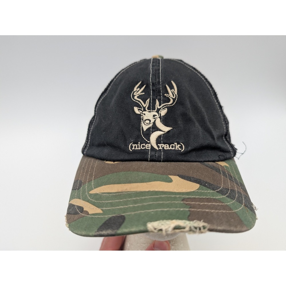 Carbon Nice Rack Deer Camo Trucker Hat Black Mesh Snapback Distressed Hunting